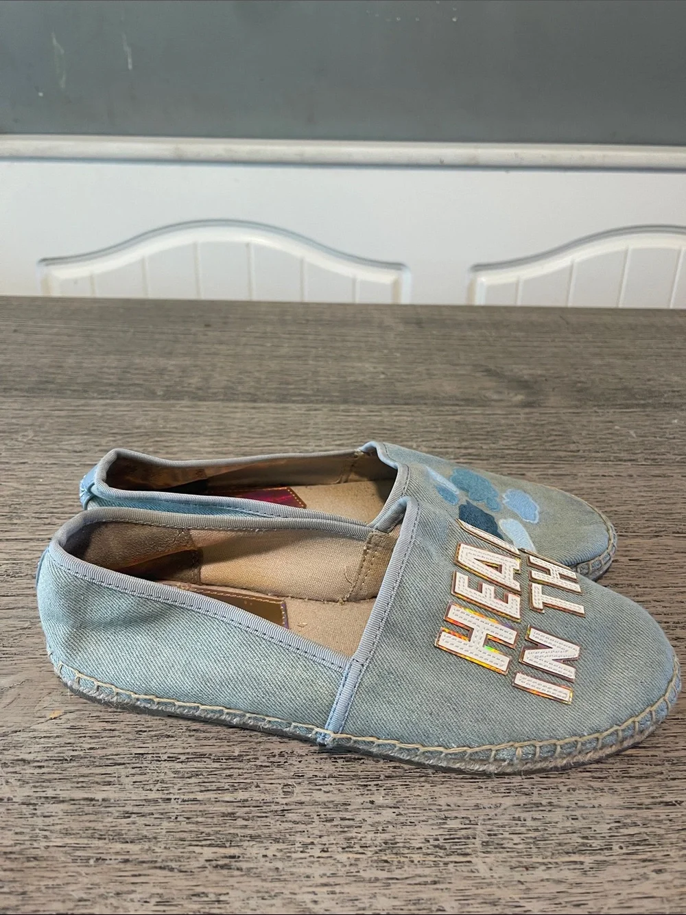 SAM EDELMAN Circus Head In The Clouds Leni Espadrille Flats Denim Chambray Sz 7